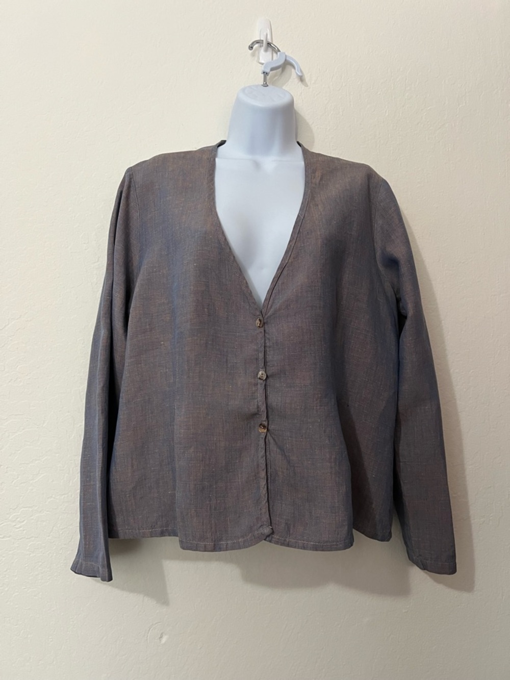 Riki - Linen Lightweight V-Neck Button Front Blouse - Dusty Mauve